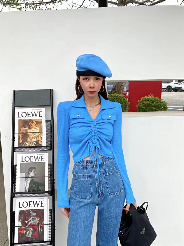 goods in stock! New year in early spring! [FF. Studio] Korean V-neck drawstring blouse 2075# ozq