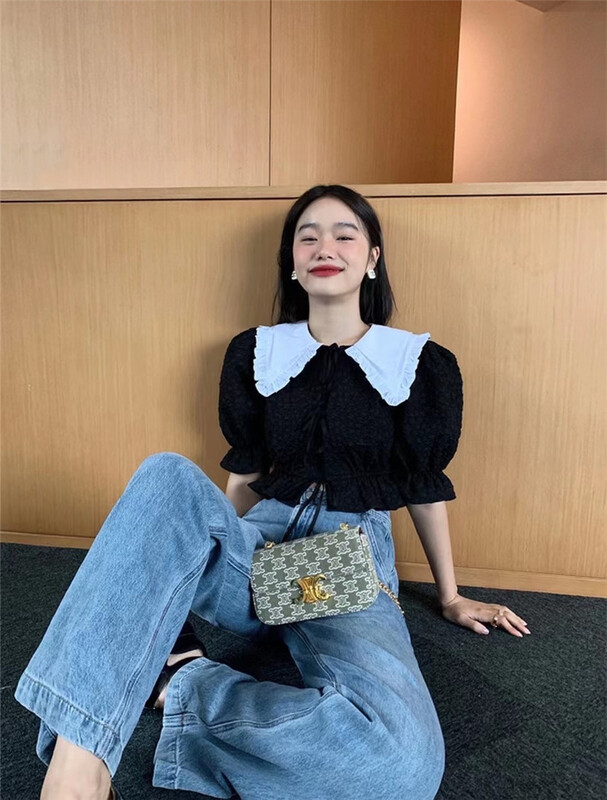 [far. Xi] Korean version large lapel age reducing contrast color shirt 1087# LSW
