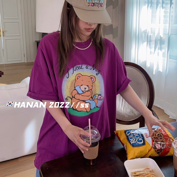 New in early summer! [Hanan] Korean casual printed short sleeve T-shirt 6961# LSL