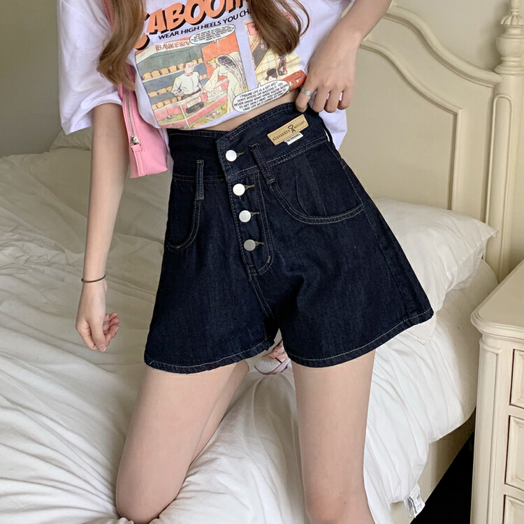 [timely rain] high waist, slim and comfortable design, buckle denim shorts (pants only) 24419# WPL