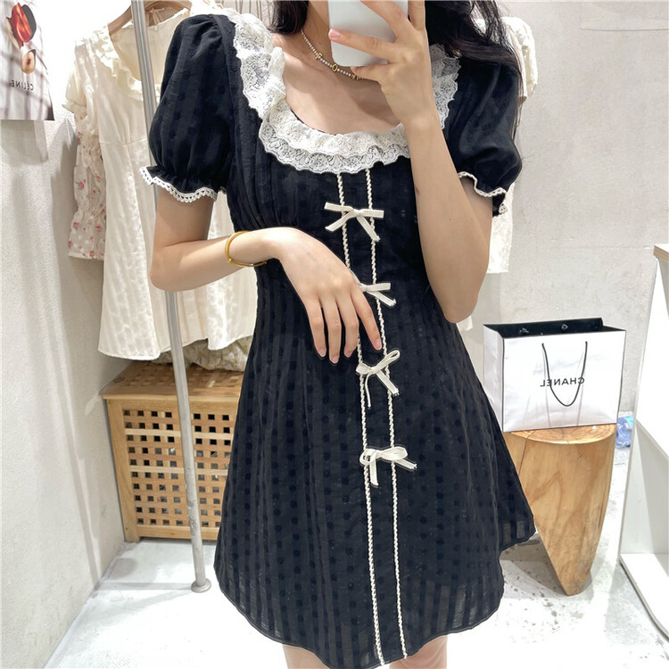 [NC Editio n (new color] French bow Lace Waist Dress w9260# zxx