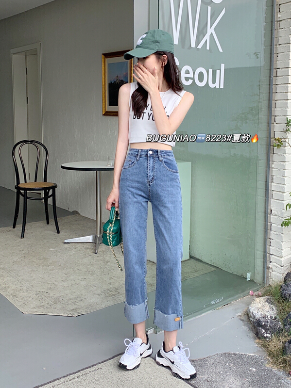 [cuckoo] cuffed straight tube loose and versatile Vintage Western style jeans 8223# WTT