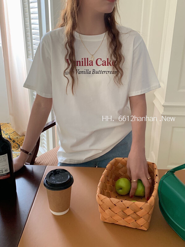 goods in stock! New year in early spring! [HH] simple and versatile letter print design loose short sleeve T-shirt 6612# L