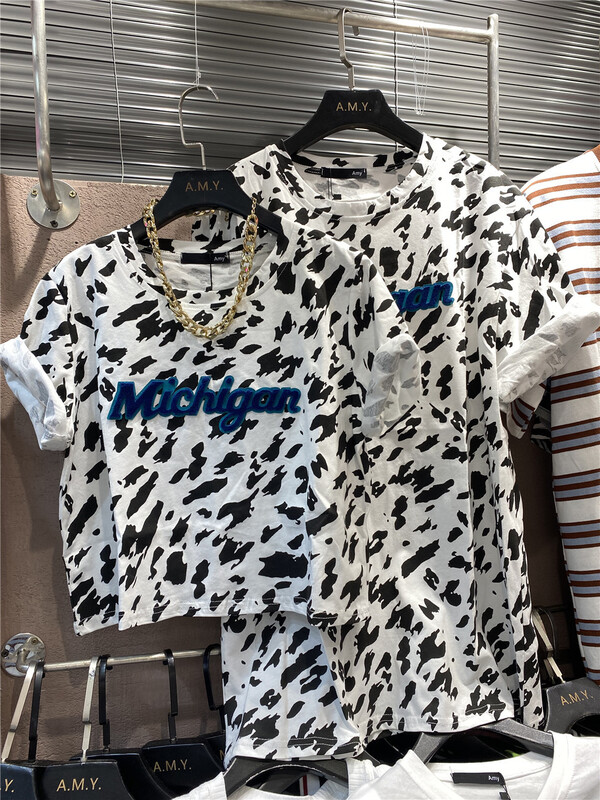 [Amy] leopard letter Korean Short Short Sleeve T-shirt 8129# WTT