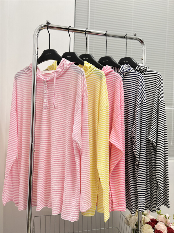 [June 6th] Korean hooded striped loose shirt 2371# WPL