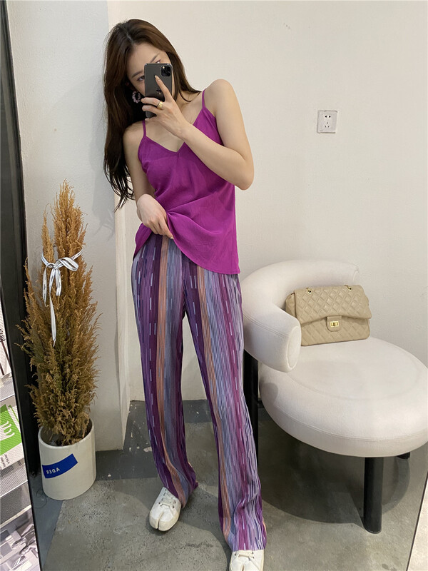 [modern 197] high waist color matching comfortable casual pants 8935# zyh