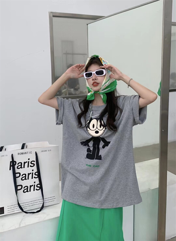 [eleven] cartoon printed loose short sleeve T-shirt (T-shirt only) 9085# lwy