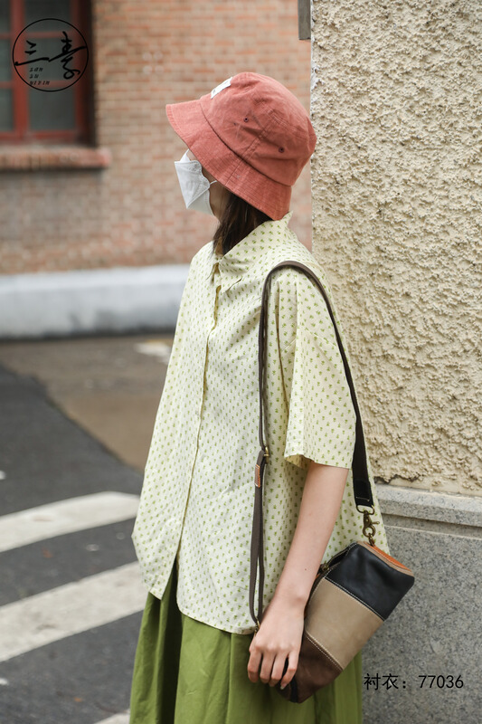 [original of three plain clothes] simple temperament casual floral shirt 77036# XYJ