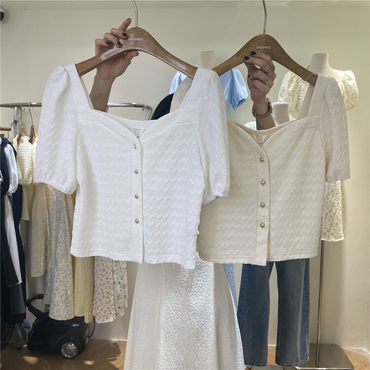 [Lulu grace] Korean soft bubble sleeve short shirt 6210# ZSY