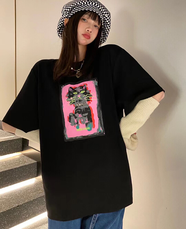 New in early summer! [Nancy] Kaiyun black tiger printed short sleeve T-shirt 060# WPL
