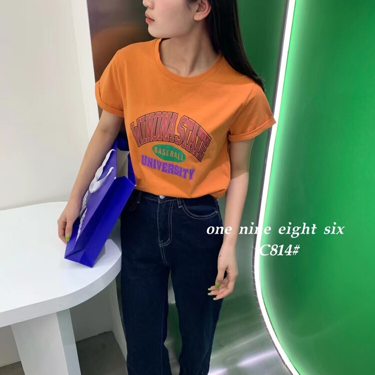 New in early summer! [1986] crew neck versatile letter short sleeve T-shirt 814# XYY