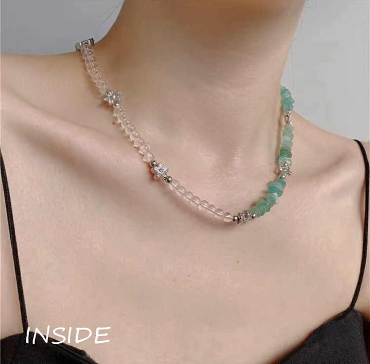 [inside] minority stitched mint green natural stone simple temperament short necklace x1889# zxl