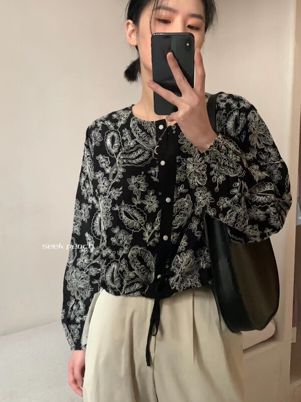 New year in early spring! [seek peach] round neck single breasted fashion shirt 616# ll