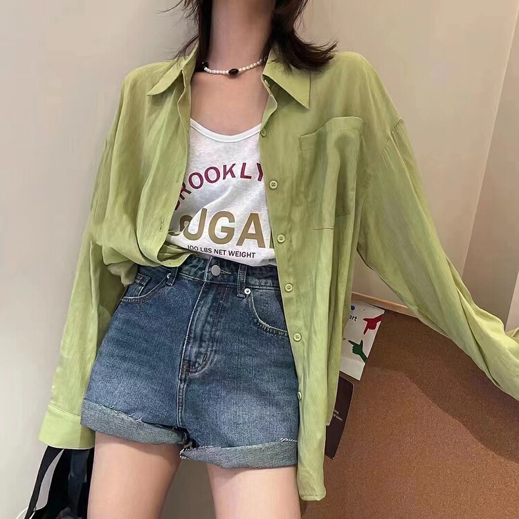 [Gu Wan] Korean versatile loose sunscreen shirt + letter vest set 5617# zxx