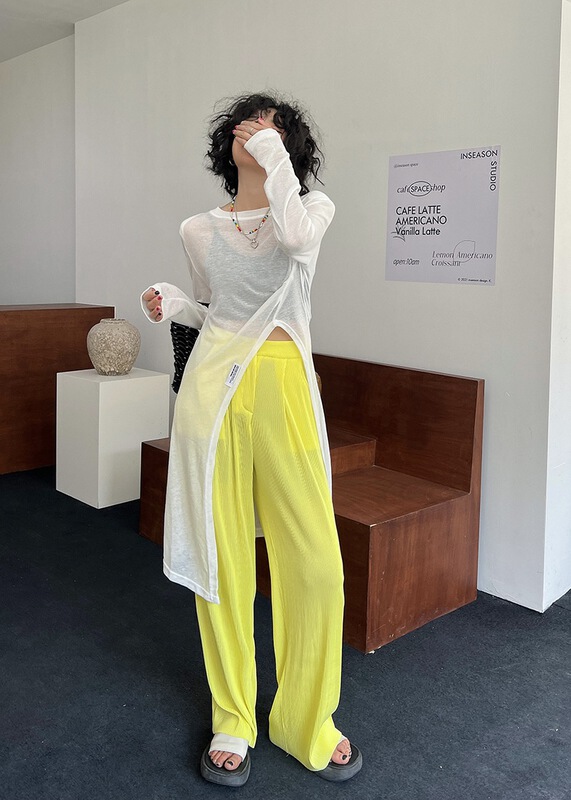 [lucky. Bibi] niche label slit medium length sunscreen shirt 1009# cqw