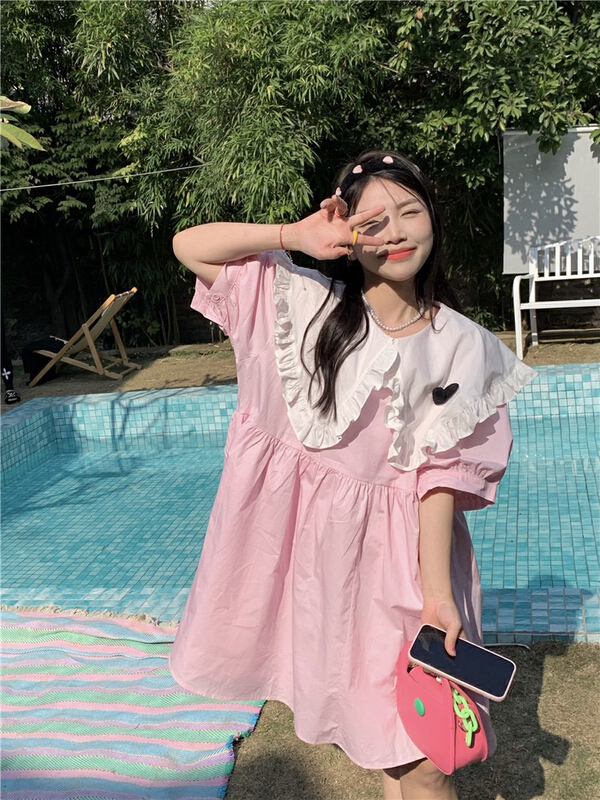 In early summer! [dolly] Korean sweet foreign style color contrast three-dimensional flower dress 2223\lsw