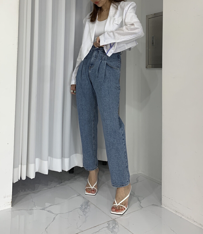 New in early summer! [four seasons] high waist washed straight jeans 6002# LSL