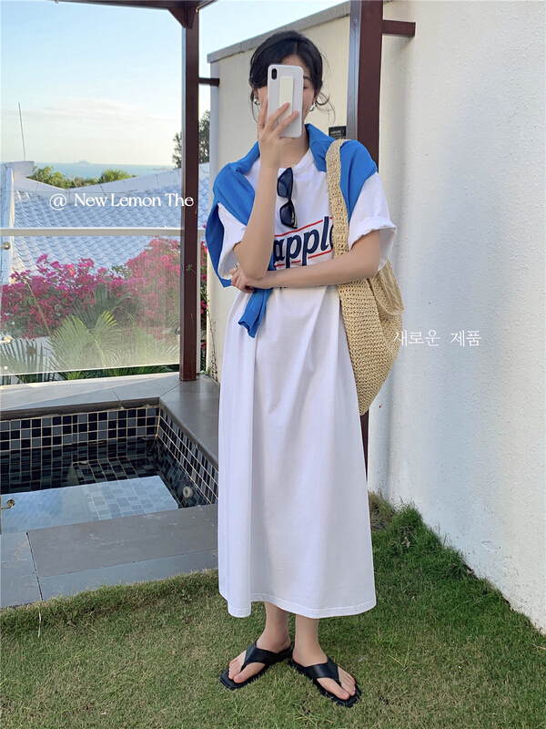 New year in early spring! [lemon green tea] Korean long letter short sleeve T-shirt 2057# hjy
