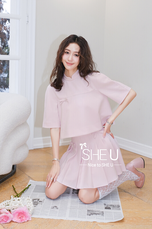 [she u] national style bow solid color small shirt c80034# cqw