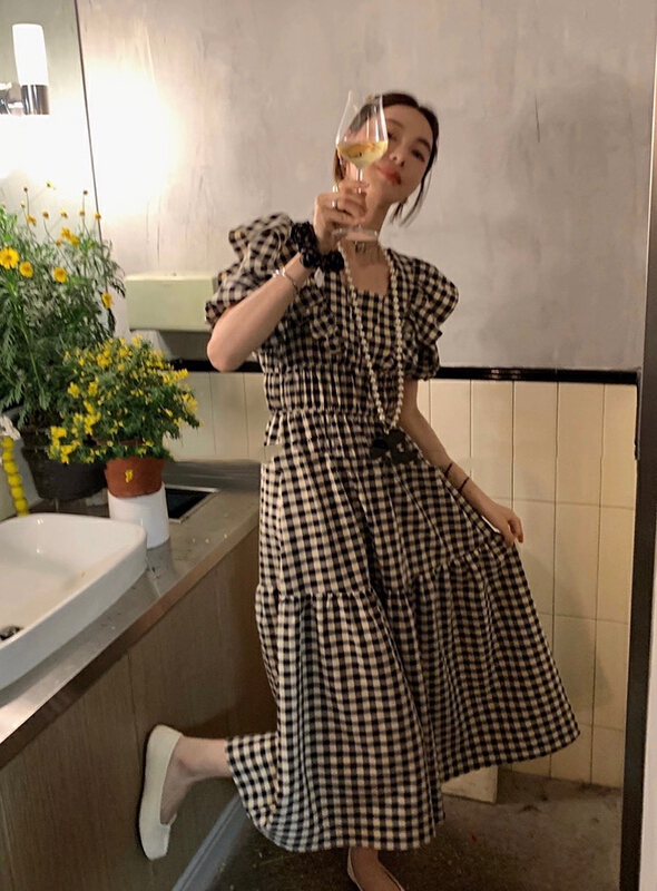 [JH] Korean Style Bubble Sleeve Ruffle slim dress 41746# PCZ