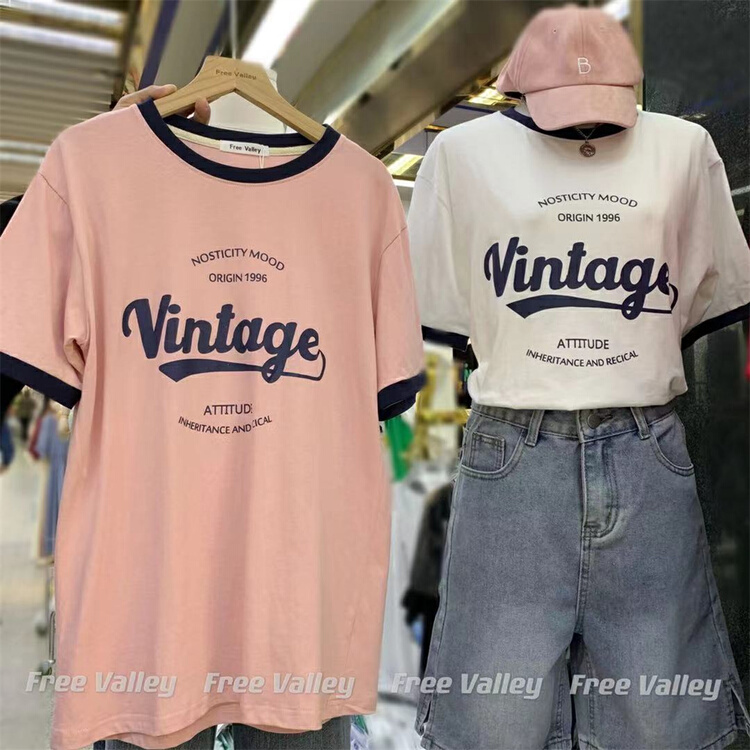 New in early summer! [free Valley] round neck Korean alphabet short sleeve T-shirt 4706# LSW