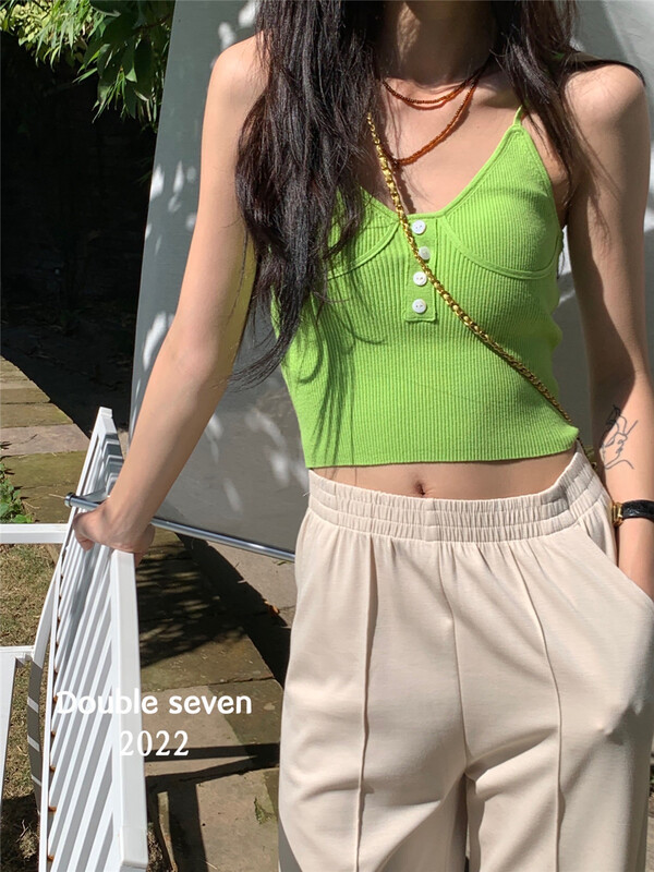 [double seven] Korean V-neck knitted vest / sling 1234# zxx
