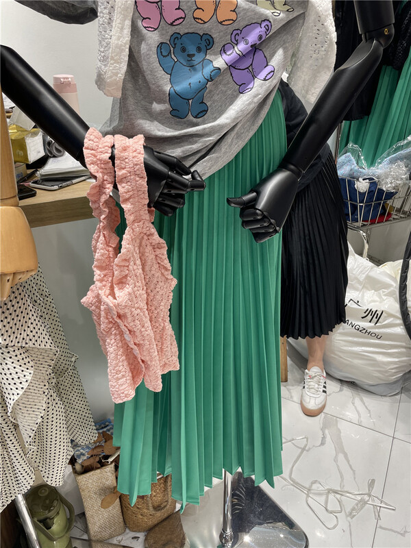 New in early spring! "Tian Tian Jia" elastic waist simple net color pleated skirt 6829-1# PCZ
