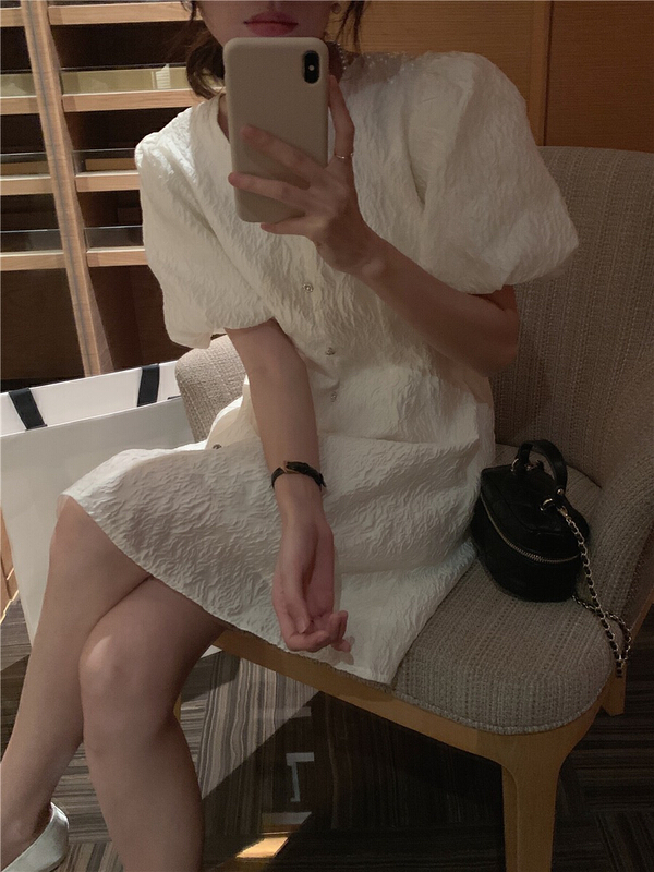 [dolly] V-neck exquisite waist closing thin dress 2037# LSW
