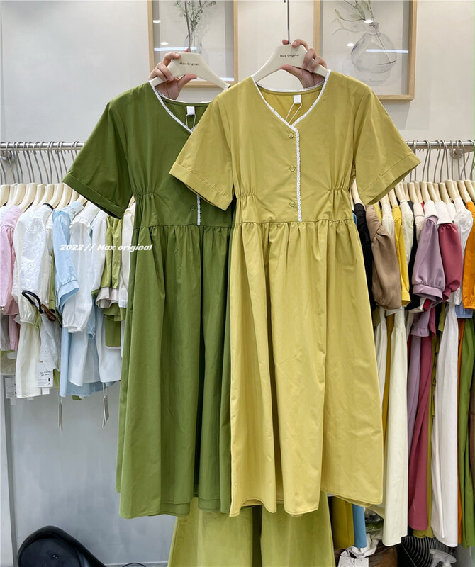 [Max original] V-neck contrast dress 98225# HBx