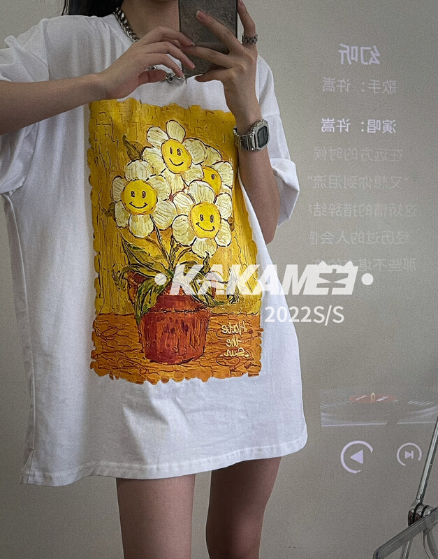 【KAKAMEE】手繪油畫太陽花短袖T恤  s369#  LSL