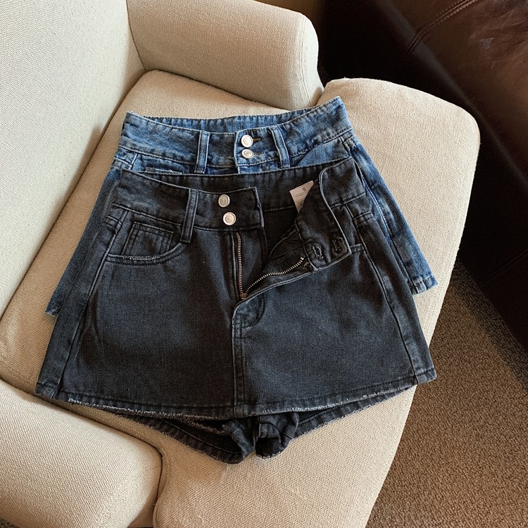 Real price summer versatile Spice Girls Fashion ins high waist double breasted jeans skirt slim skirt