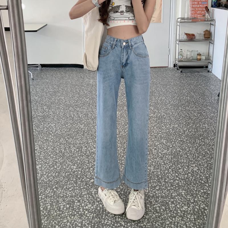 Real shooting 2022 Xiaxin thin short jeans women's straight loose Capris High Waist Wide Leg Pants