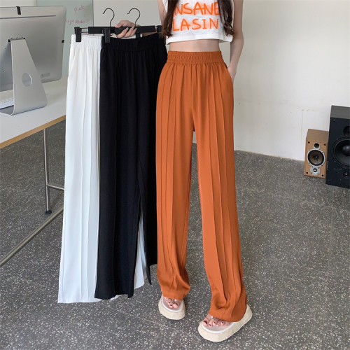 Real shooting real price vertical feeling crimp suit pants loose high waist straight tube wide leg casual pants women