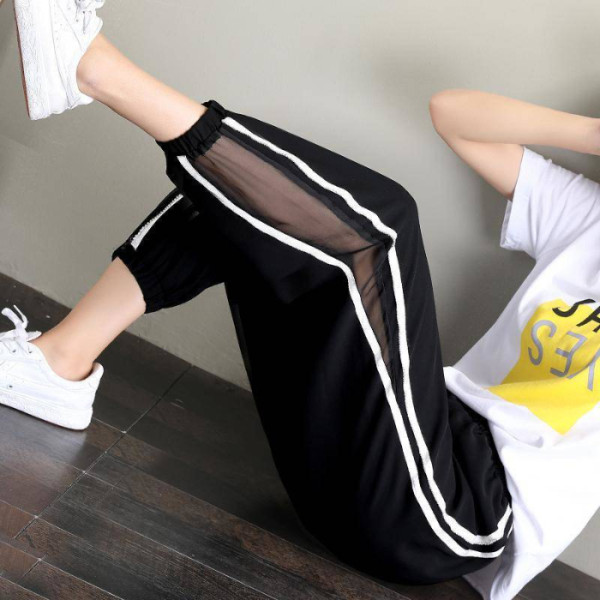 Sweatpants women's summer large women's pants nine point pants fat mm high waist loose Leggings thin radish pants