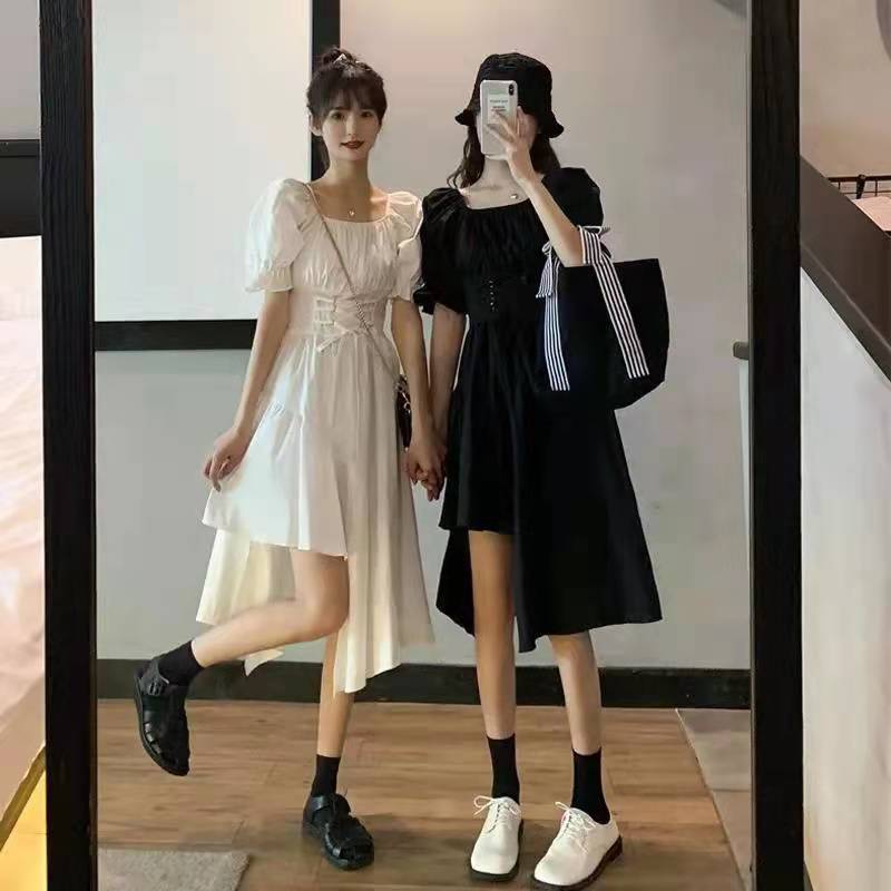 Sweet cool skirt women's new summer design irregular waist back Vintage first love short sleeved Jumpsuit