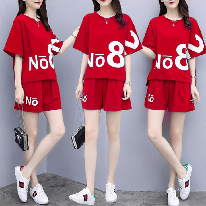 2021 new casual suit women's shorts sportswear summer fashion fat mm large short sleeved T-shirt two piece set fashion