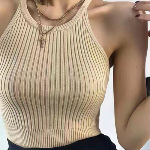 Off shoulder short hanging neck Korean suspender sleeveless knitted bottomed shirt women are thin and versatile small suspender is thin vest