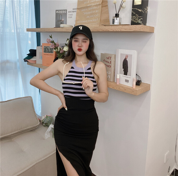 [sister] round neck striped vest / sling 5196# ozq