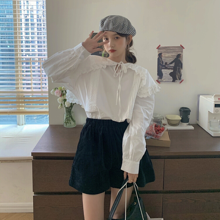 [timely rain] Han Feng sweet aging heavy industry Ruffle shirt 75223# YYW