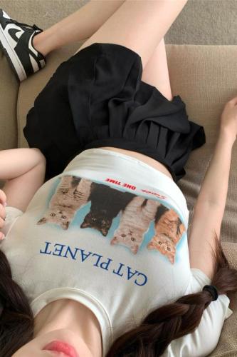 Real price meow girlfriend cat print t hot girl navel exposed short / loose routine
