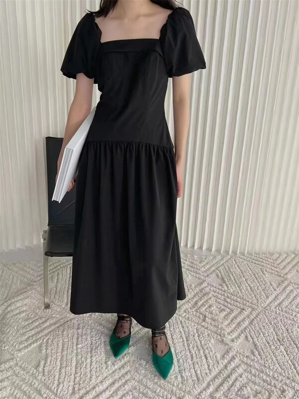 [holder] Korean foam sleeve square neck dress 8875# zxl