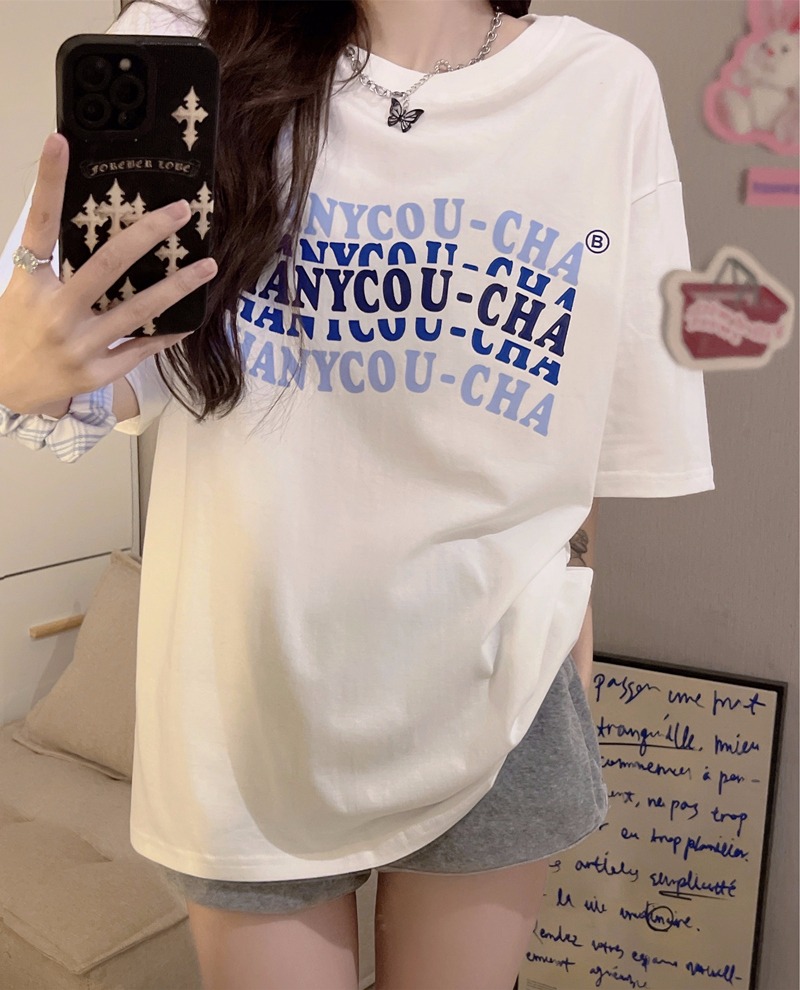 S-3xl large medium long loose short sleeve T-shirt women's weight 220g combed 100% cotton