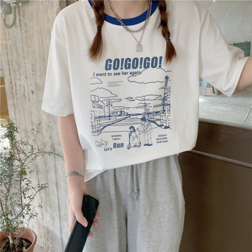 Official figure 2022 childhood letter white line animation printing Cute Short Sleeve T-Shirt