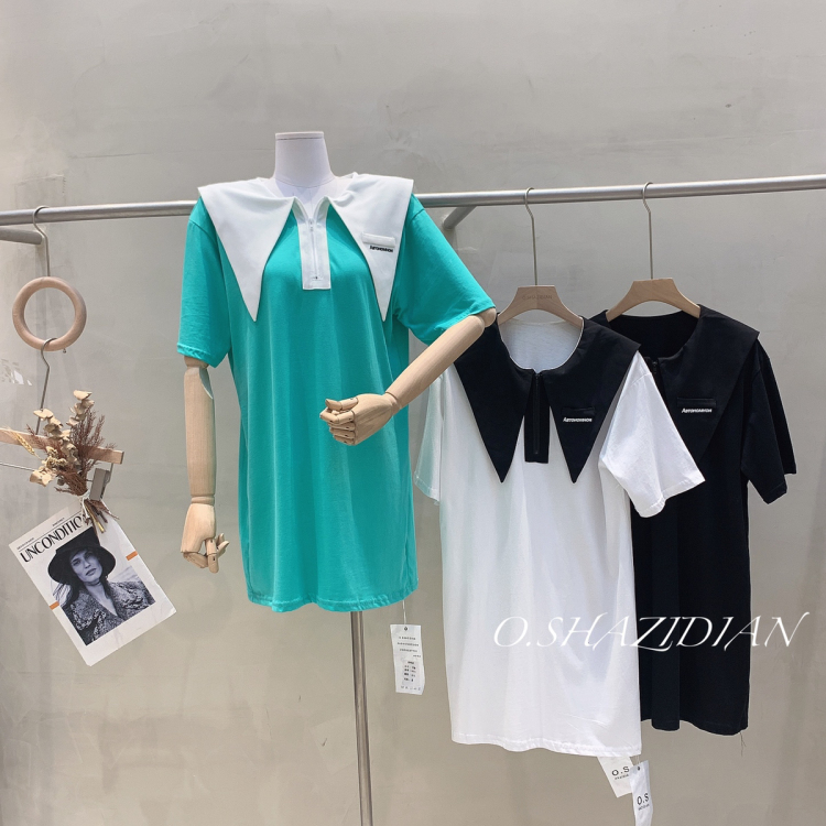 [o.shazidian] large pointed collar T-shirt dress 8839# WQ