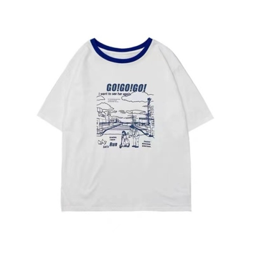Official figure 2022 childhood letter white line animation printing Cute Short Sleeve T-Shirt
