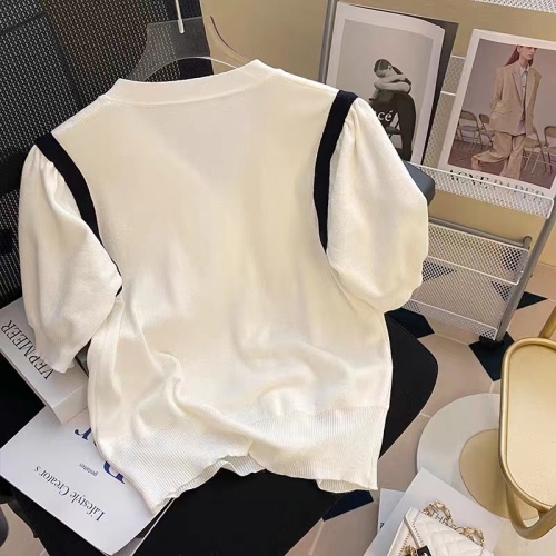 French small fragrance bow with diamond V-neck short sleeve T-shirt women's summer ice silk sweater foreign style top