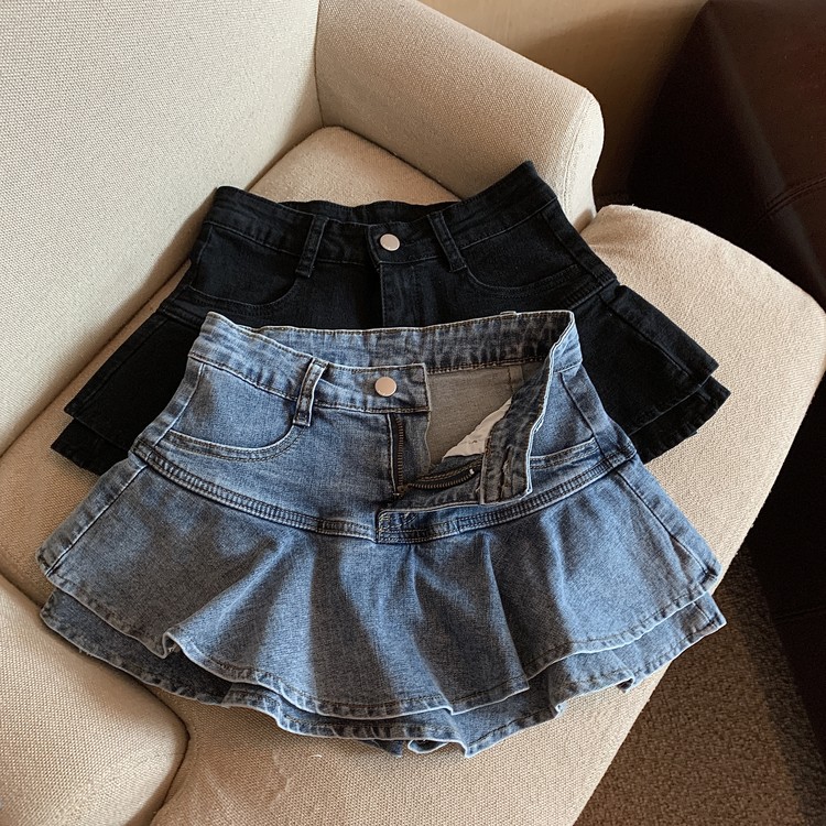 Real price fashion Retro High Waist Spice Girl Super shorts skirt cake denim skirt