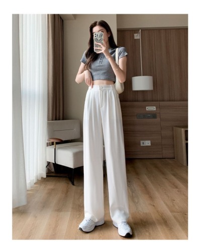 Wide leg trousers women's spring and autumn high waist hanging feeling mopping the ground black shows thin and versatile straight tube casual suit pants summer thin style