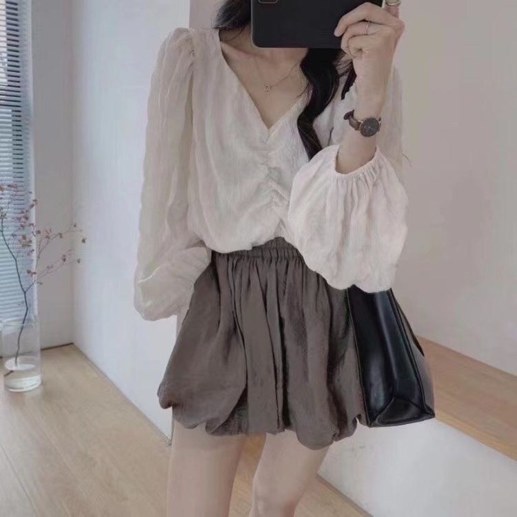 [X.C] simple V-neck short shirt + slim bud skirt pants two-piece suit 9322# YYW