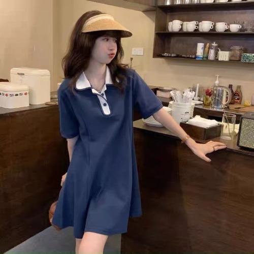 Contrast polo collar dress women's summer 2022 new college style thin cover meat cool and cute short sleeve skirt